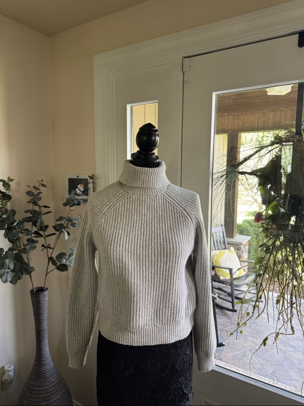 Light Gray Ribbed Turtleneck Sweater